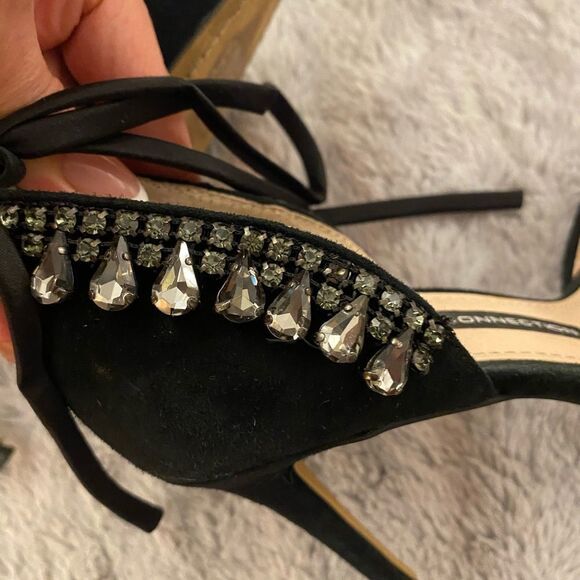 French Connection black suede heels with crystal embellishments, size 6 - Picture 5 of 13
